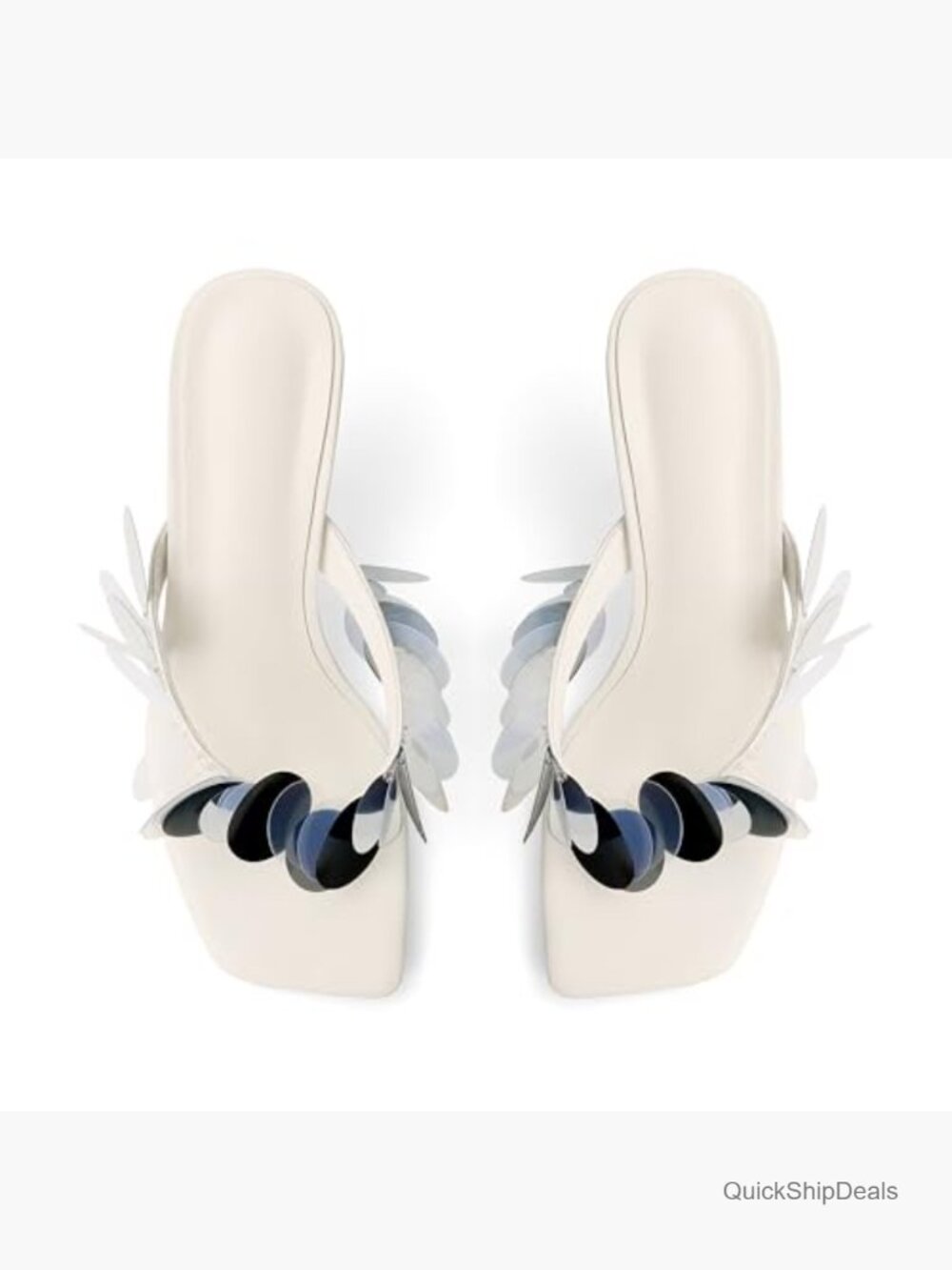 Square Open Strappy Kitten Heeled Sandals with Plastic Disc Straps - Picture 5 of 7